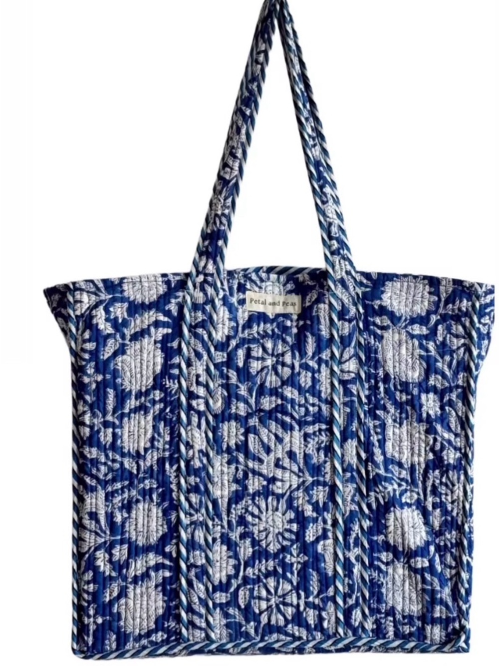Blue Quilted Floral Tote Bag